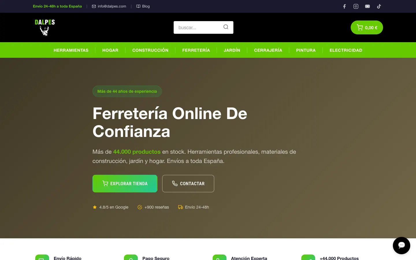 Página de inicio de Ferretería Dalpes