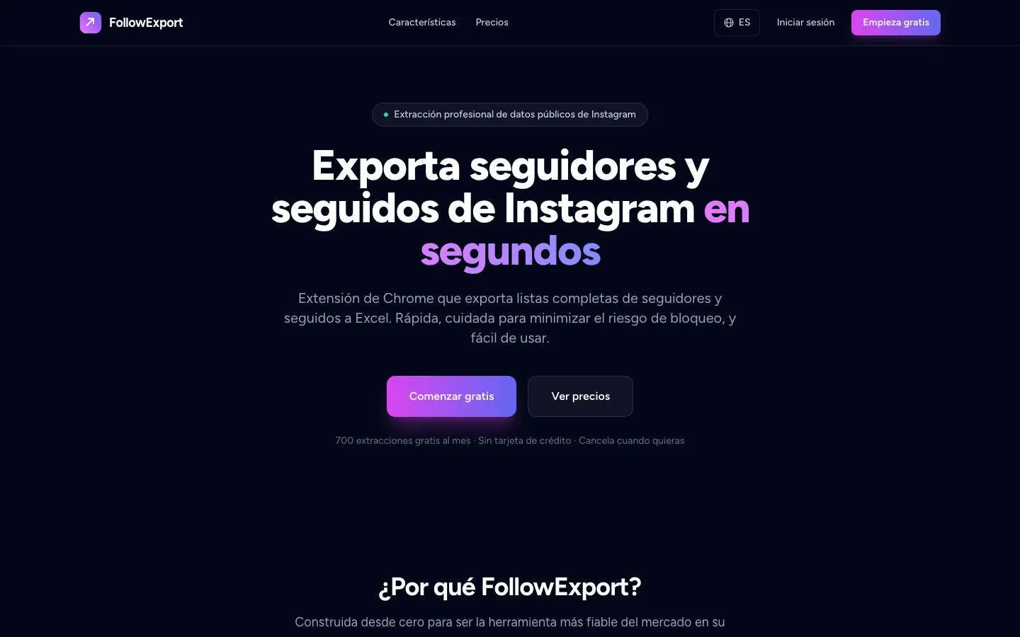 Página de inicio de FollowExport
