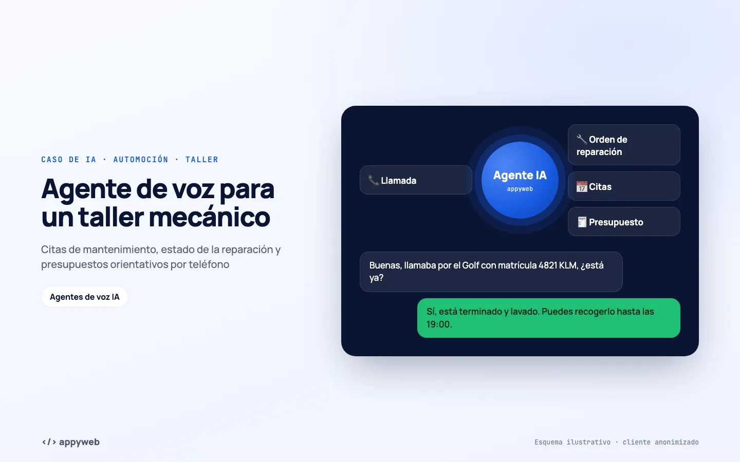 Página de inicio de Agente de voz para un taller mecánico