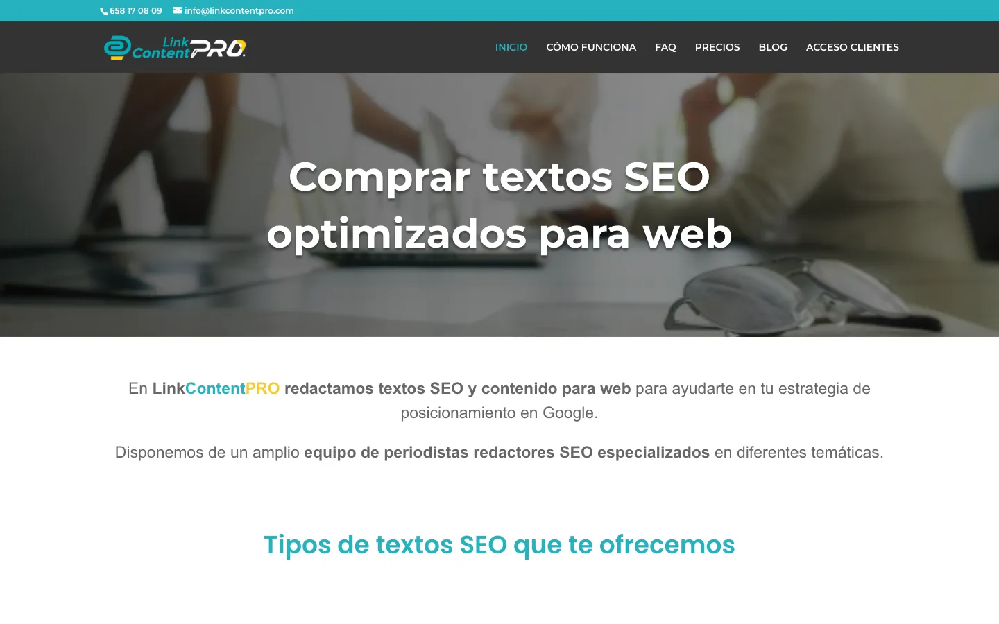 Página de inicio de LinkContentPro
