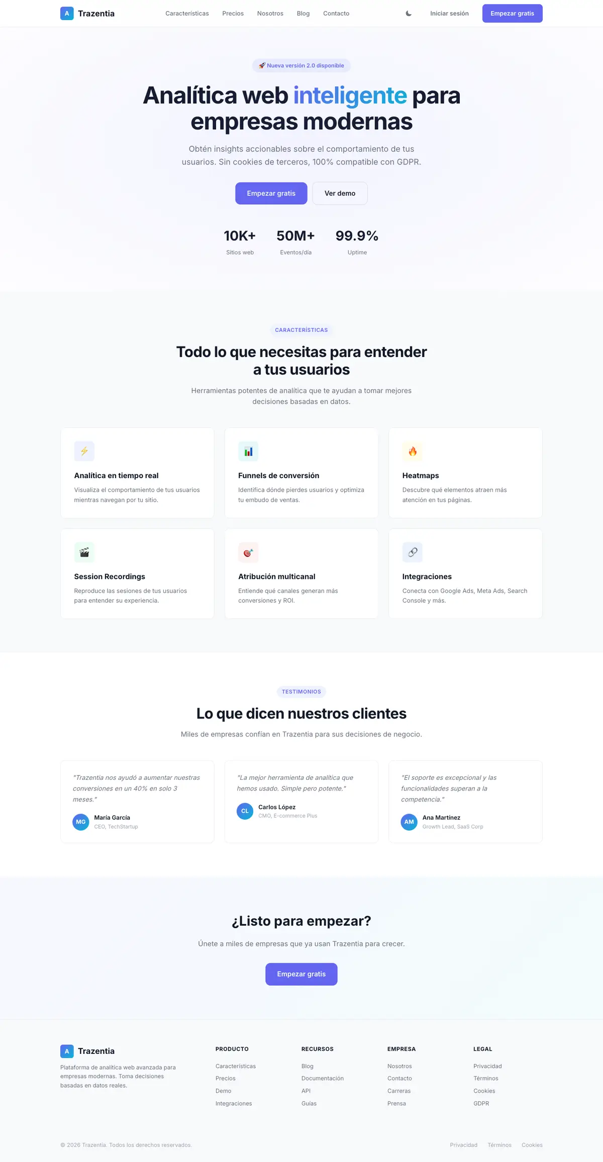 Página completa de Trazentia